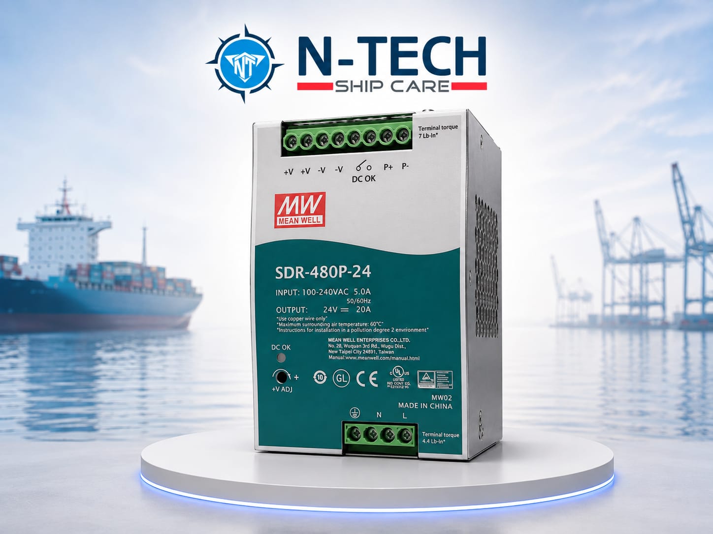Mean Well SDR-480P-24 Industrial DIN Rail Power Supply – 24V 20A 480W